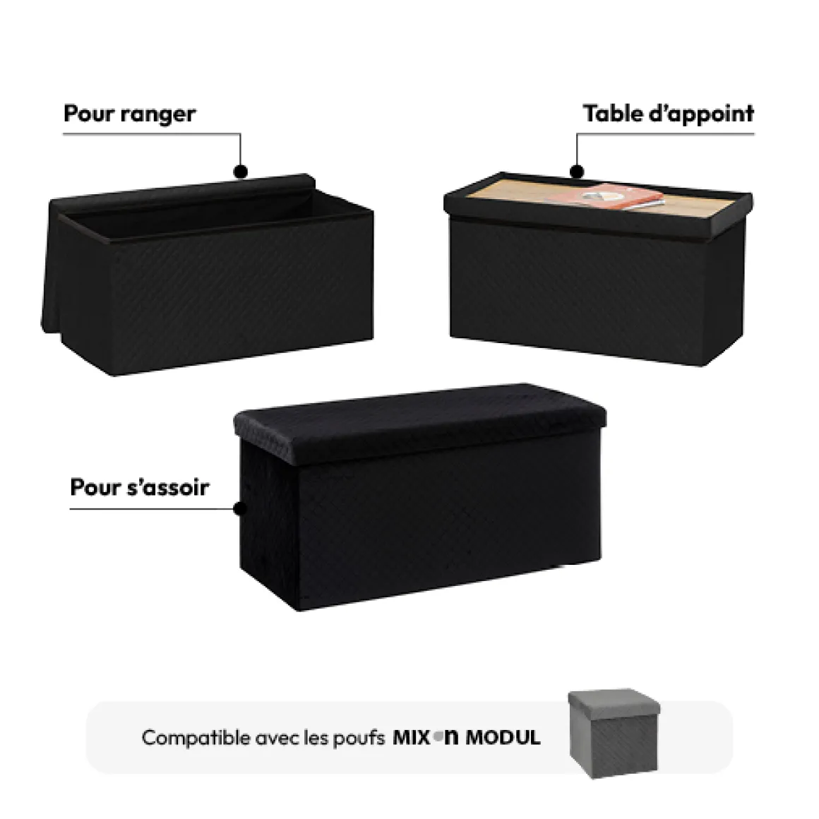 Pouf double pliant, Noir
