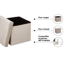 Pouf pliable 31x31 cm, Velour lin