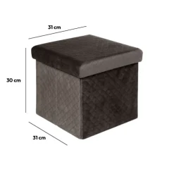 Pouf pliable 31x31 cm, Velours Gris