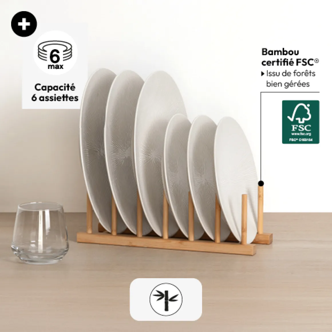 Rack 6 assiettes, Bambou