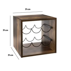 Rangement 6 bouteilles indus, Effet bois foncé