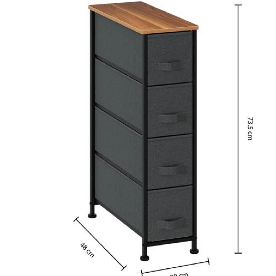 Rangement 4 tiroirs tissu, Gris anthracite