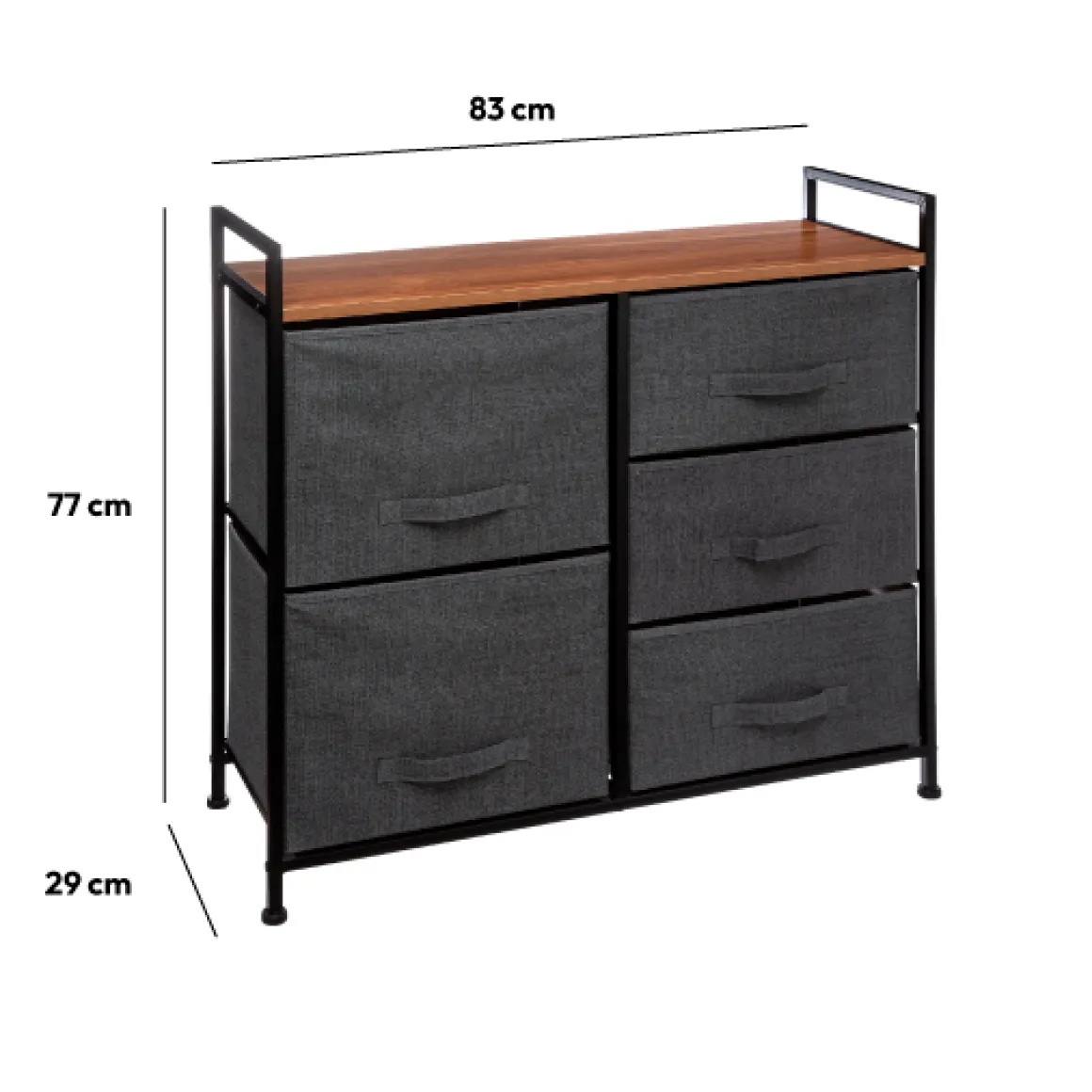 Rangement 5 tiroirs tissu, Gris anthracite