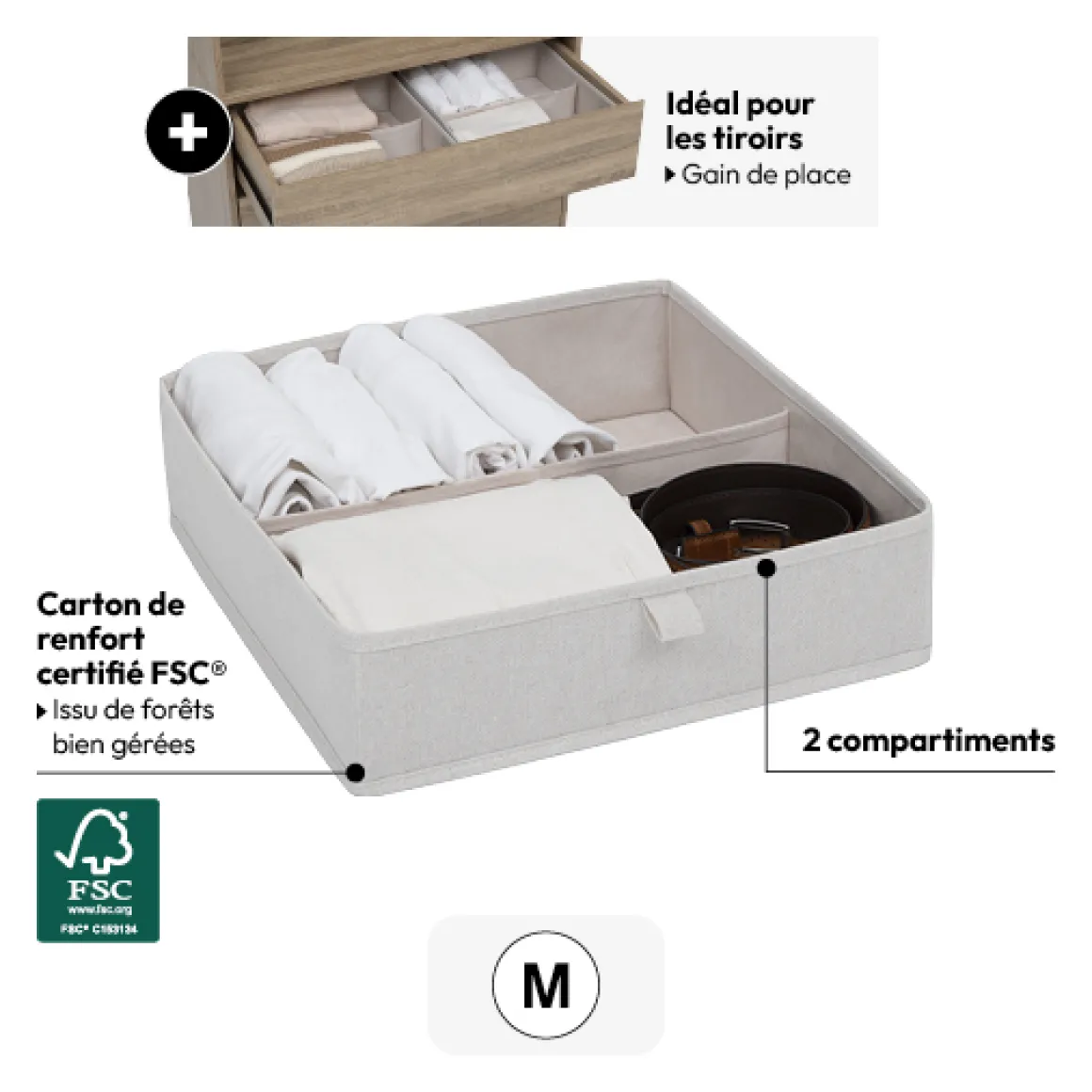 Rangement tiroir 2 compartiments, Beige