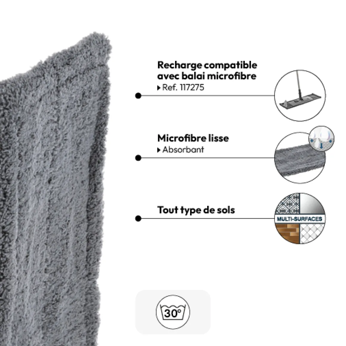 Recharge microfibre lisse balai télescopique