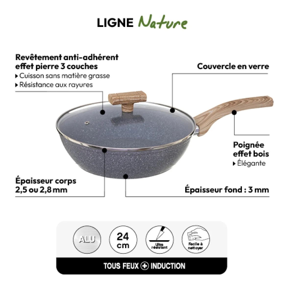 Sauteuse Aluminium forgé, 24 cm