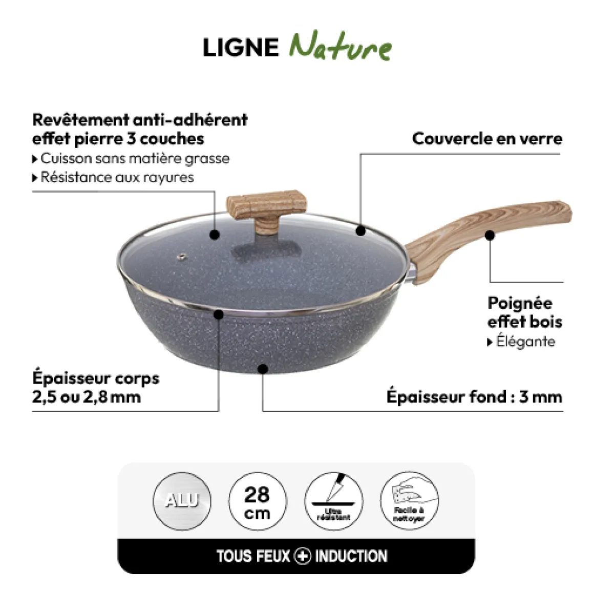 Sauteuse Aluminium forgé, 28 cm