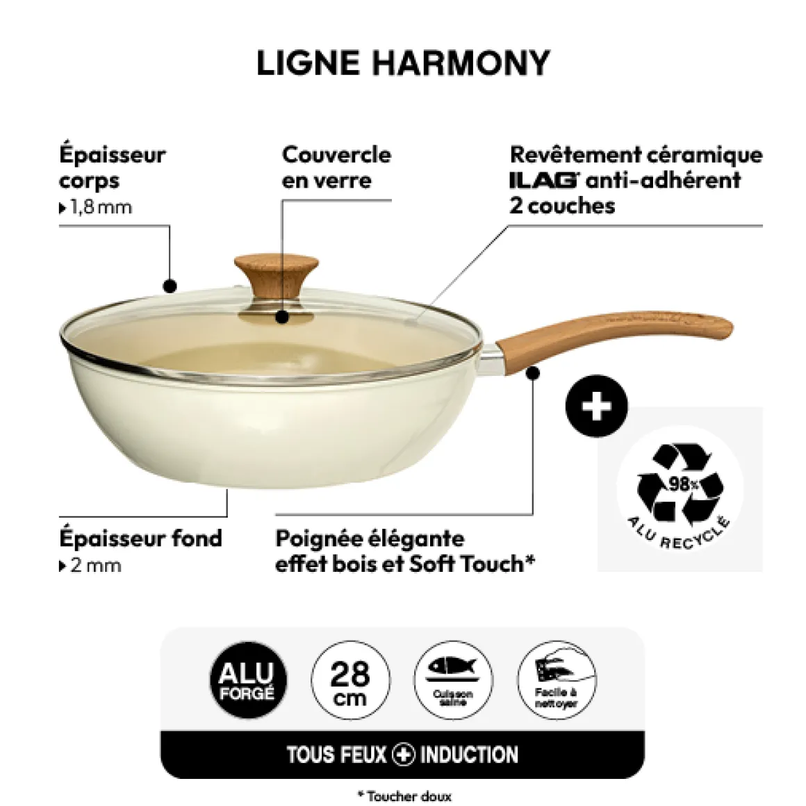 Sauteuse aluminium forgé beige, 28cm