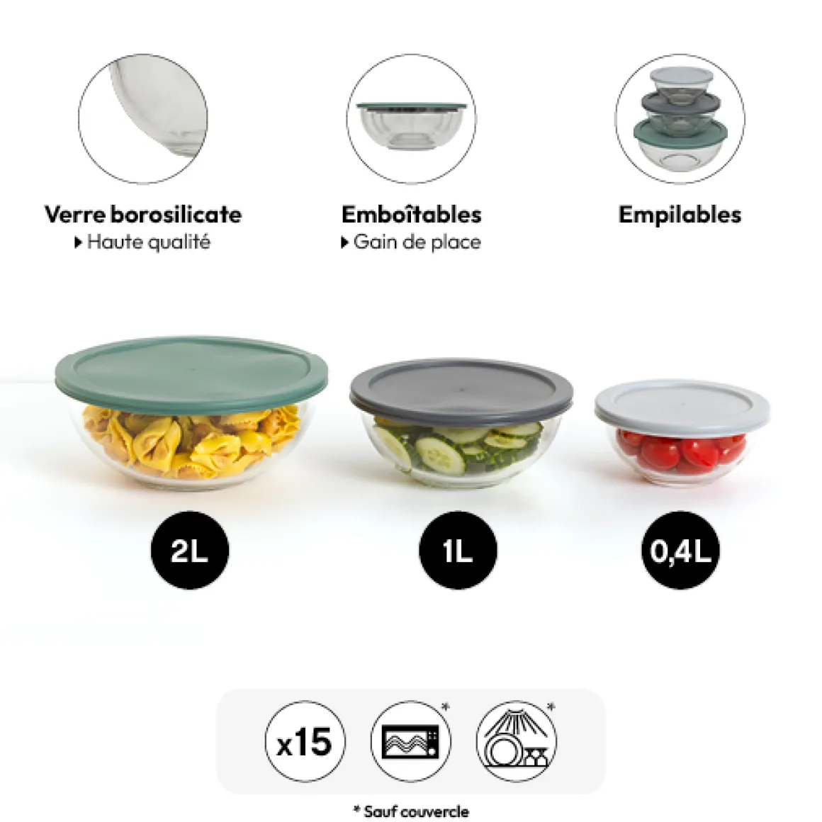 Set de 3 boîtes de conservation en verre