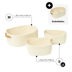 Set de 3 paniers, Ivoire