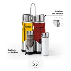 Set huile/vinaigre/poivre/sel, verre