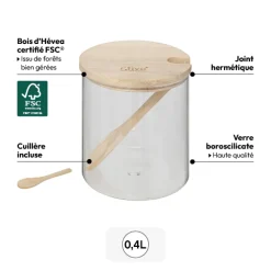 Sucrier en verre couvercle hévéa 0,4L