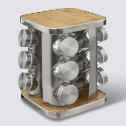 Support à épices x12 rotatif - Inox, Bambou
