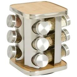 Support à épices x12 rotatif - Inox, Bambou
