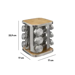 Support à épices x12 rotatif - Inox, Bambou
