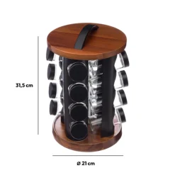 Support rotatif acacia 16 pots à épices