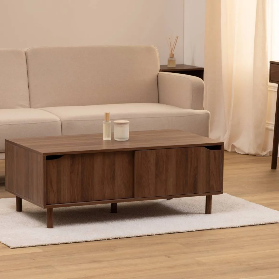Table basse, 2 portes, Marron