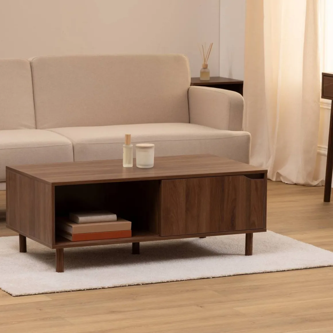 Table basse, 2 portes, Marron