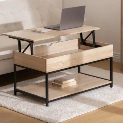 Table basse plateau relevable, Effet chêne naturel
