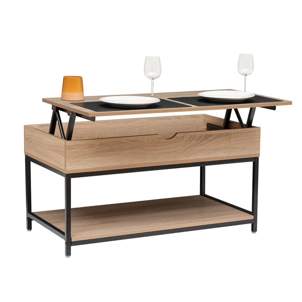 Table basse plateau relevable, Effet chêne naturel