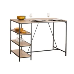 Table de bar et 2 tabourets, Effet chêne naturel