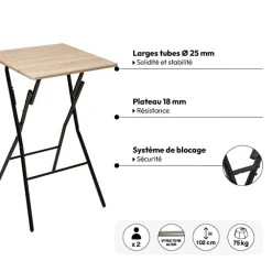Table de bar pliante 2 places, Effet bois