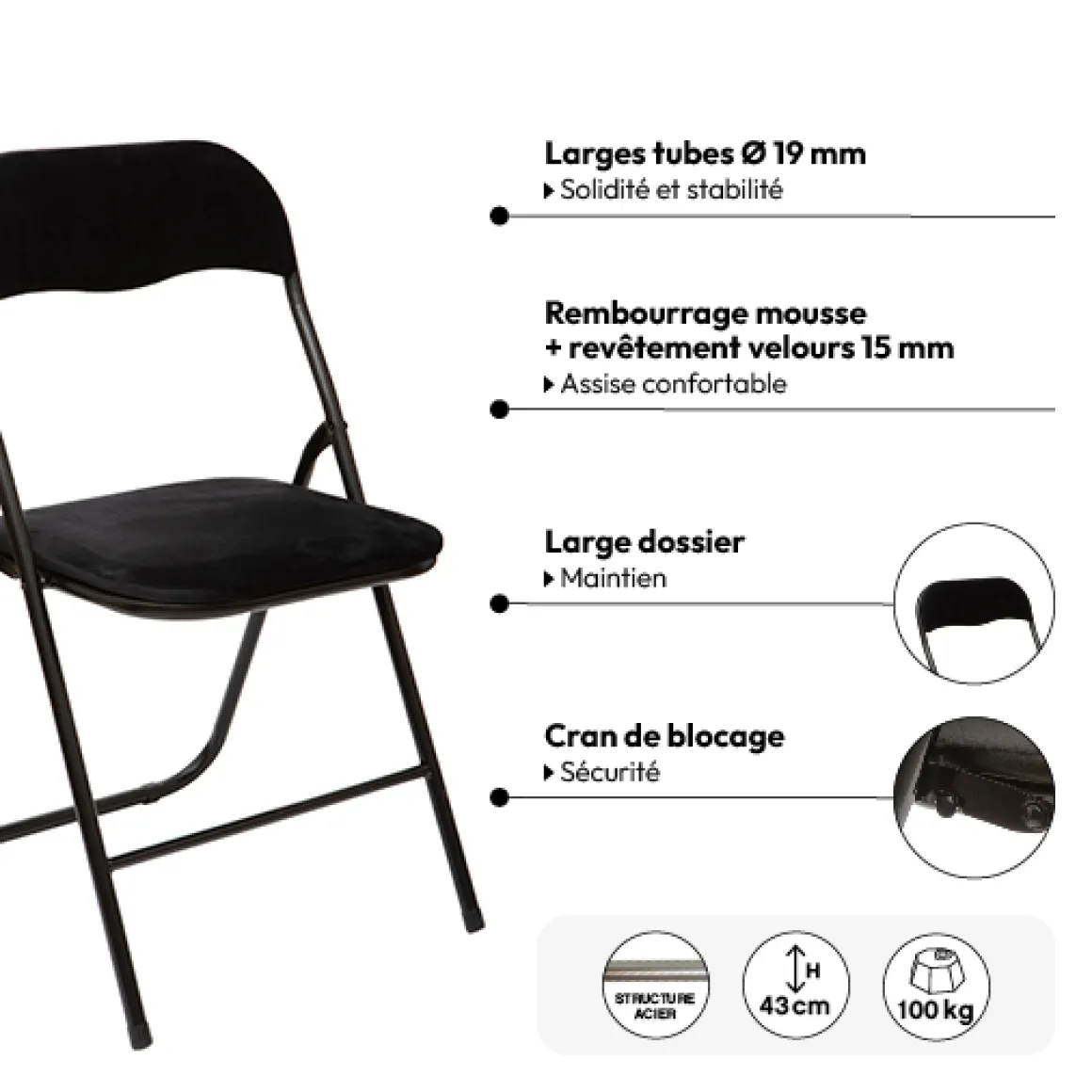 Table et 4 chaises pliantes en velours