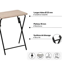 Table pliante 1 place, Effet bois