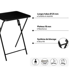 Table pliante 1 place, Noir