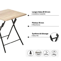 Table pliante 2 places, Effet bois