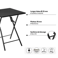 Table pliante 2 places, Noir