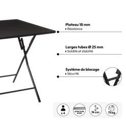 Table pliante 4 places, Noir
