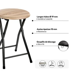 Tabouret pliant, Effet bois naturel