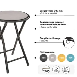 Tabouret pliant, Velours Gris