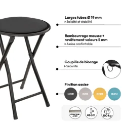 Tabouret pliant, Velours Noir