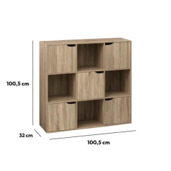 Étagère 9 cases avec 5 portes, Effet chêne naturel