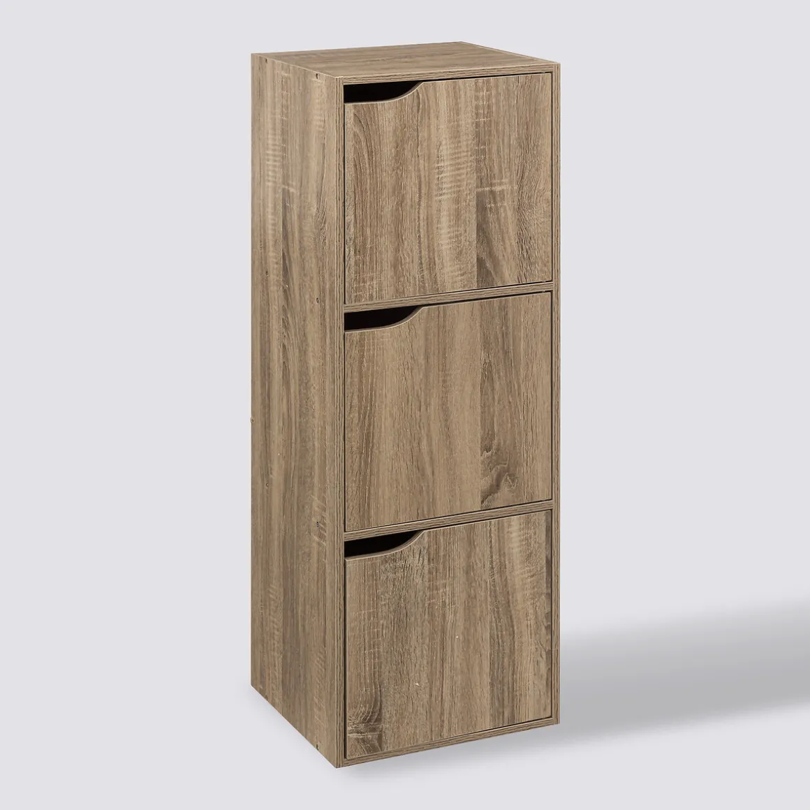 Étagère 3 cases avec portes, Effet chêne naturel