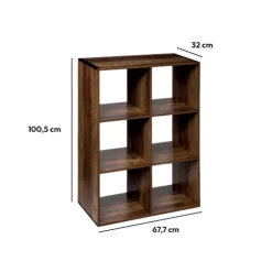 Étagère 6 cases indus, Effet bois foncé