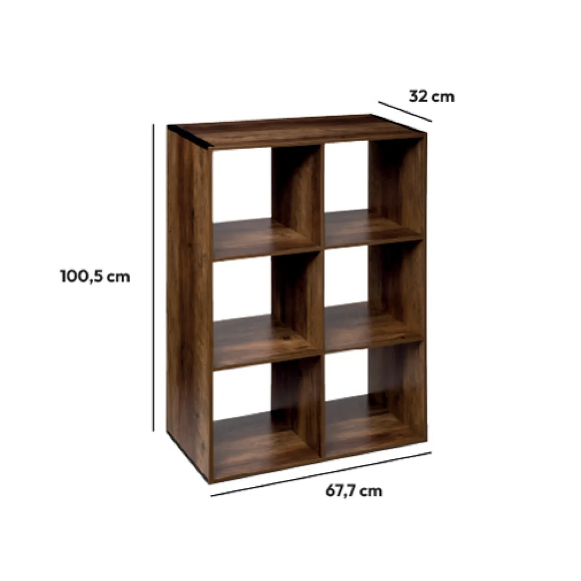 Étagère 6 cases indus, Effet bois foncé