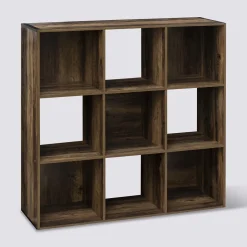 Étagère 9 cases indus, Effet bois foncé