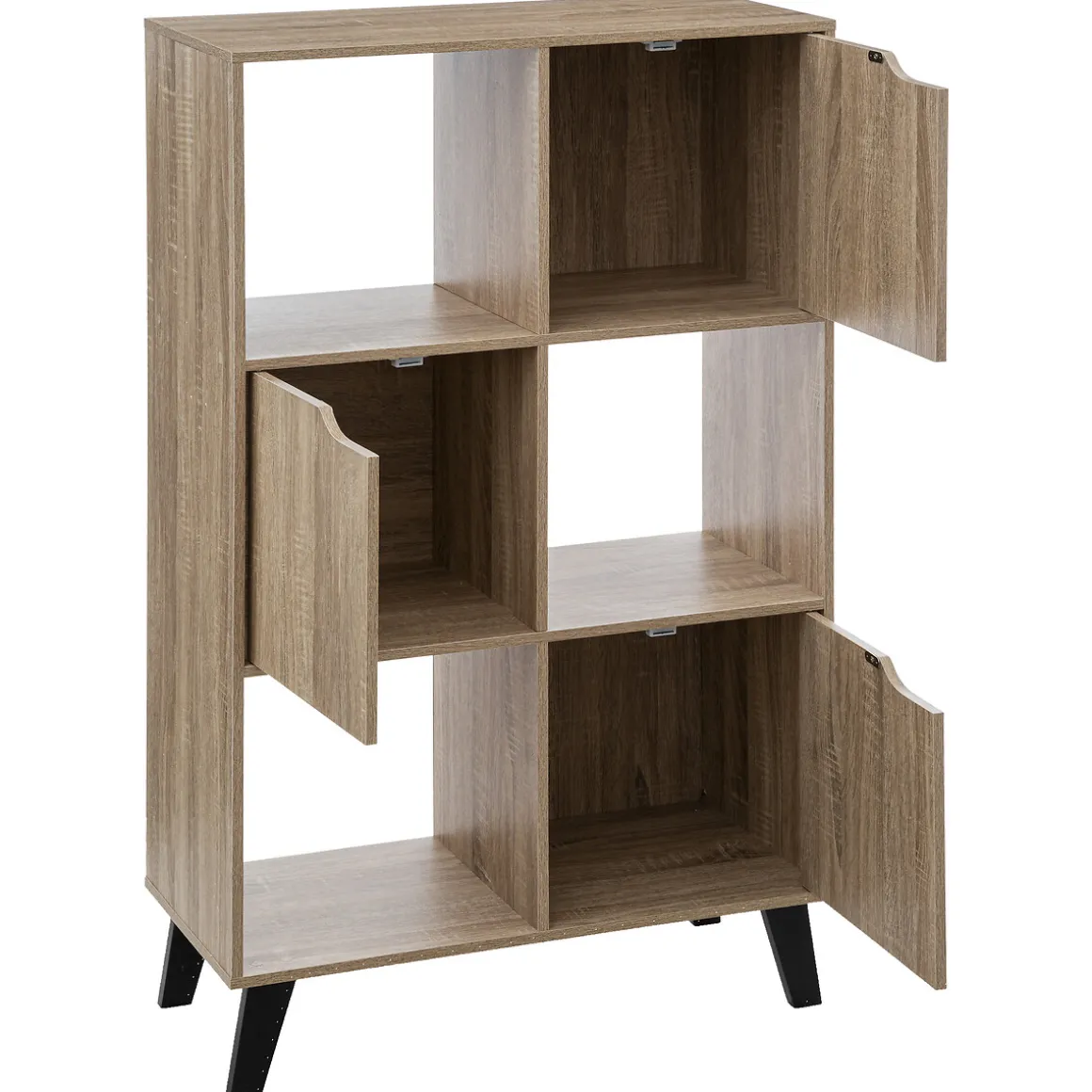 Étagère 6 cases porte, Effet bois naturel