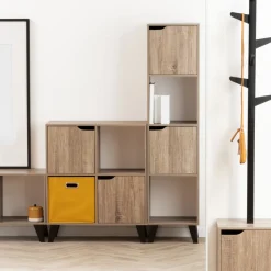 Étagère 4 cases porte, Effet bois naturel