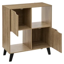 Étagère 4 cases porte, Effet bois naturel