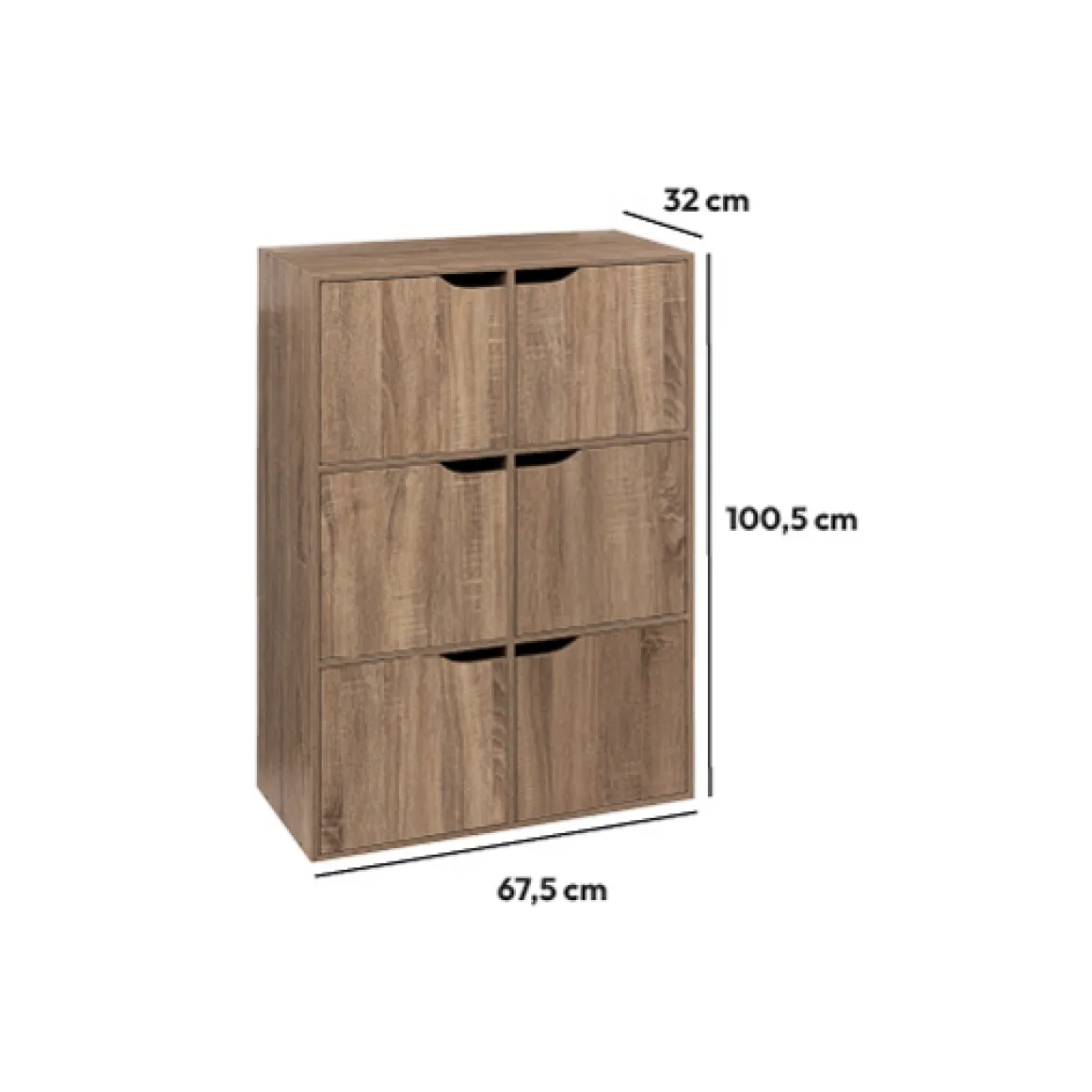 Étagère 6 cases porte, Effet bois naturel