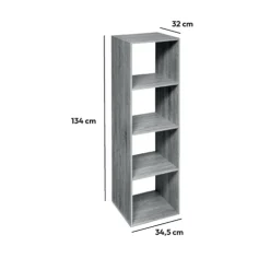 Étagère colonne 4 cases, Effet chêne gris