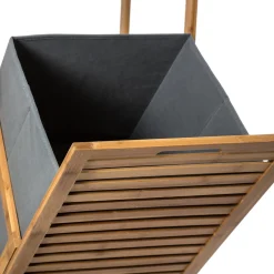 Étagère colonne avec panier à linge, Bambou