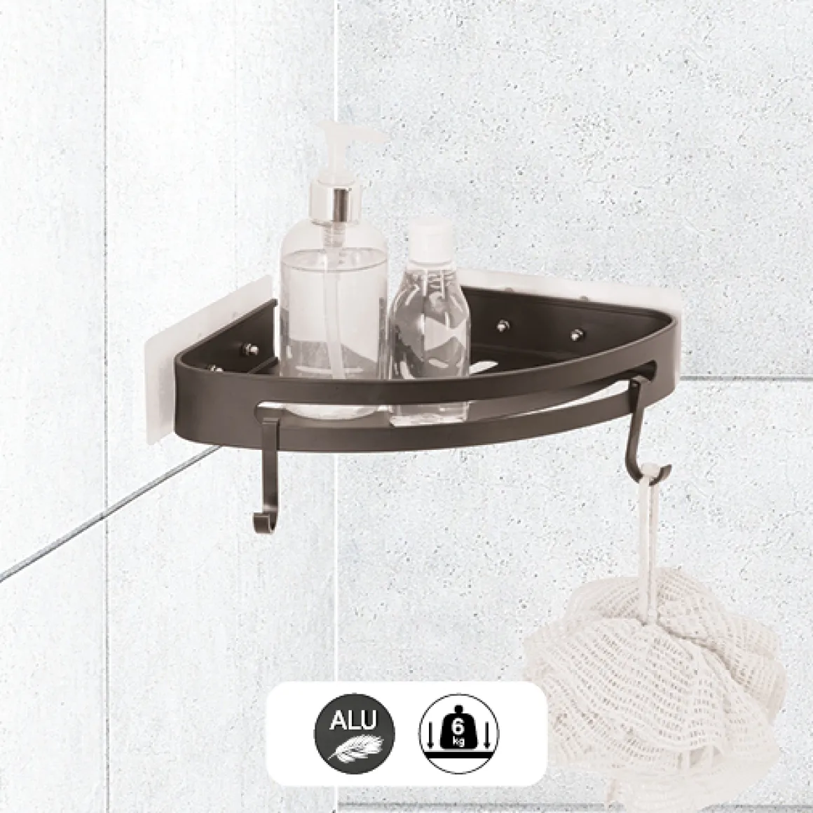 Étagère de douche d'angle stick adhésif, Noir