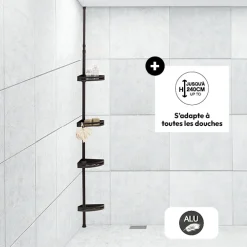 Étagère de douche télescopique rectangle, Noir