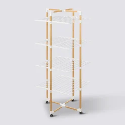 Étendoir à linge tour 4 roues 40m, Effet bois