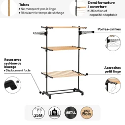 Étendoir à linge tour roues 25m